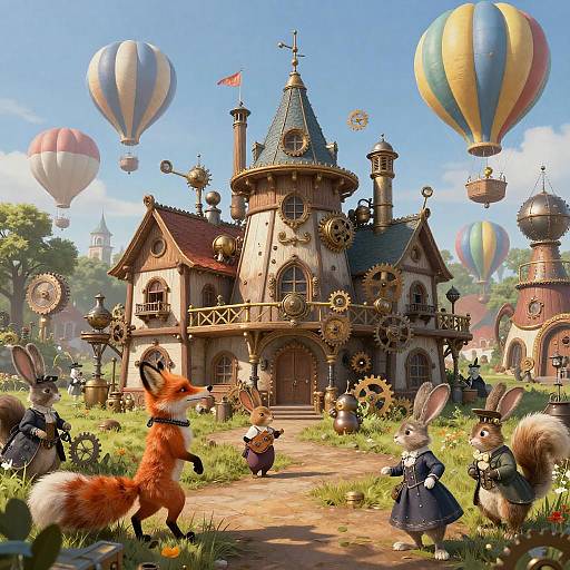 Steampunk Fantasy Village with Anthropomorphic Animals