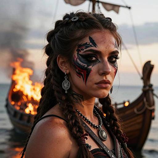 Female Viking Warrior with War Paint and Braids