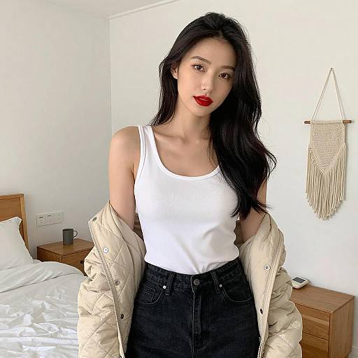 Portrait of Asian Woman in Cozy Bedroom