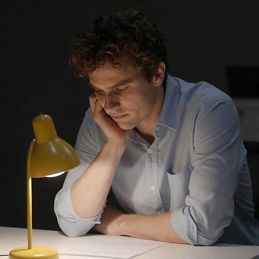 Focused Man at Desk by Lamp
