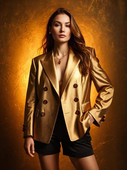 Chic Woman in Camel Blazer and Black Shorts