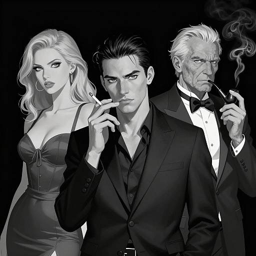 Intense Trio in Monochrome Illustration