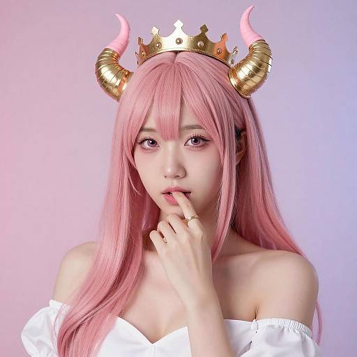 Pastel Pink Hair Crowned Woman