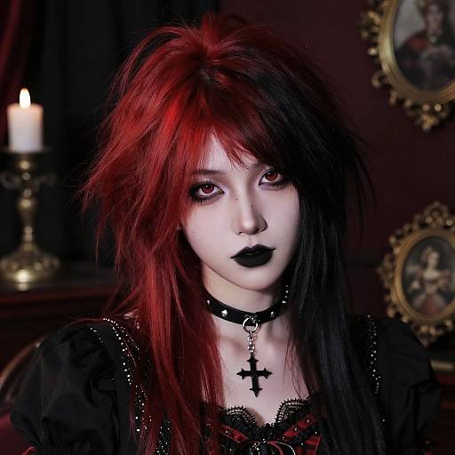 Gothic Emo Portrait with Victorian Decor