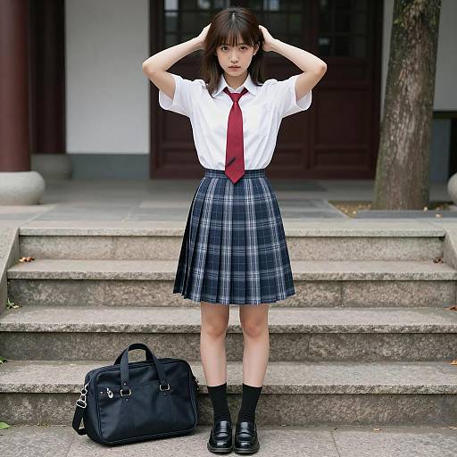 Japanese Schoolgirl in Uniform Outdoors