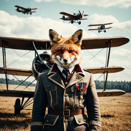 Fox Aviator in Victorian Uniform with Vintage Biplanes