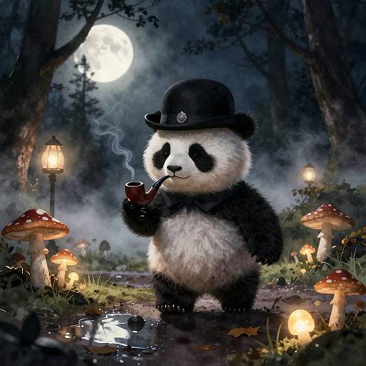 Noir Panda Inspector in Moonlit Forest