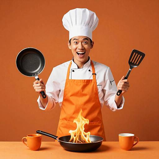 Monochrome Chef with Fiery Cooking