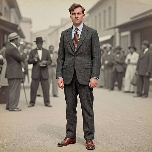 Confident Man in Charcoal Windowpane Suit