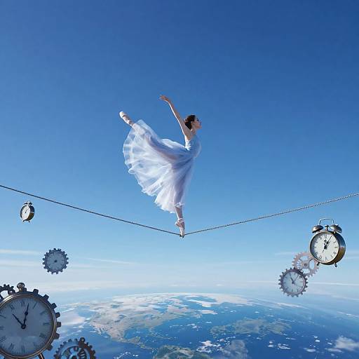 Surreal Ballerina Dancing on Sky Tightrope