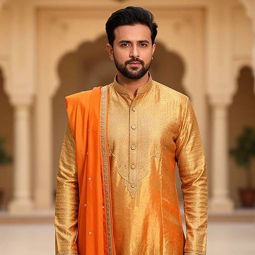 Man in Orange Gold Sherwani Jodhpuri