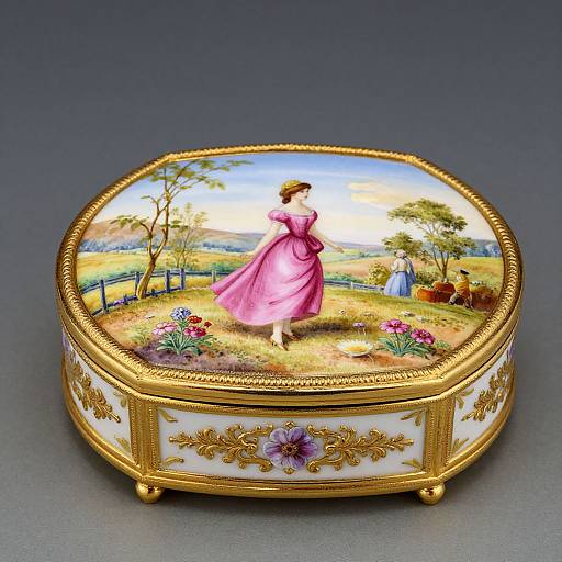 Elegant Gold-Plated Porcelain Music Box