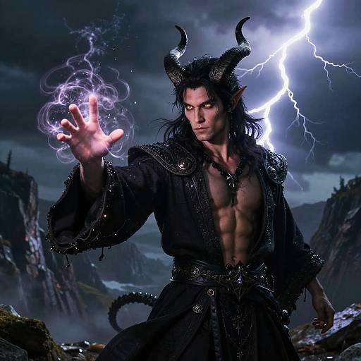 Handsome Tiefling Casting Storm Magic