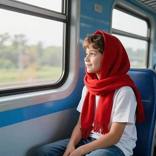 Boy on Modern Train Window Seat