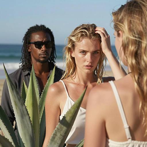 Intense Beach Scene with Diverse Models