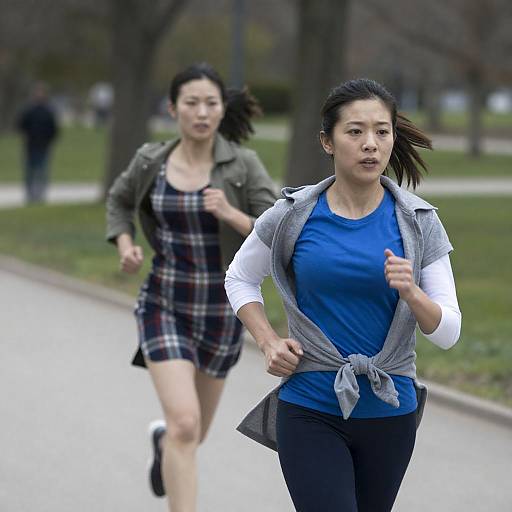 Two Women Running in Park