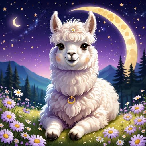 Dreamy Alpaca Under Starry Sky