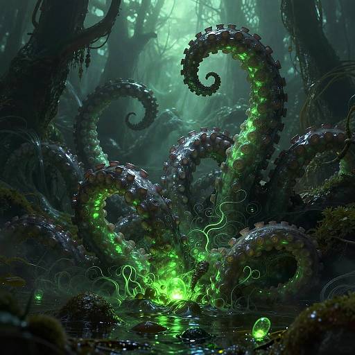 Bioluminescent Slime Tentacles in Swamp