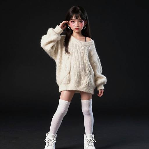 Teen Girl in Oversized Sweater and Thigh-High Socks