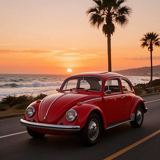 Sunset Drive in Red Volkswagen Beetle