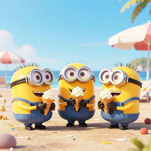 Minions Enjoying Ice Cream on Beach