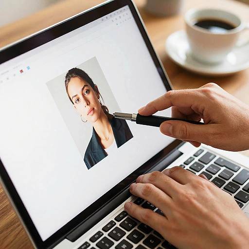 Hands Cutting Background on Laptop