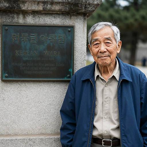 Thoughtful Veteran by Stone Wall
