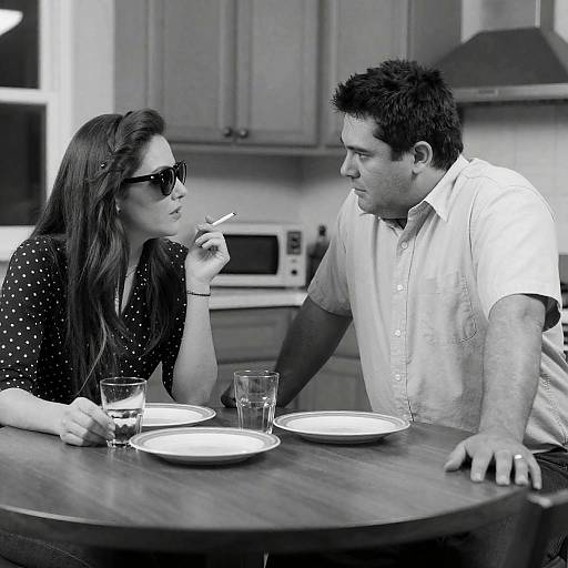 Intense Kitchen Conversation in Black and White