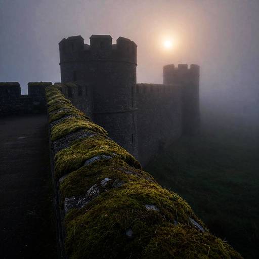 Moss-Covered Fortress in Misty Dusk
