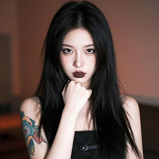 Tattooed Woman with Intense Gaze