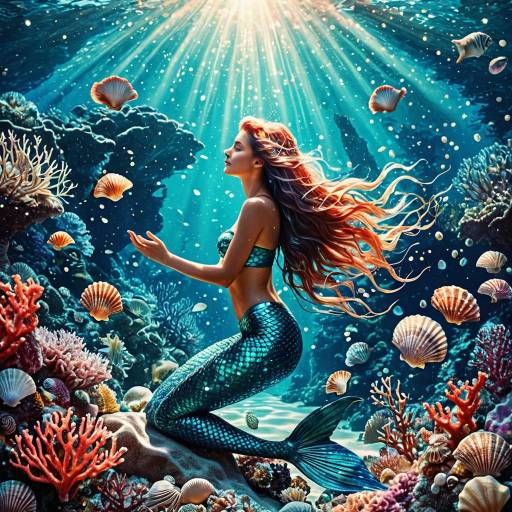 Underwater Mermaid with Flowing Red Hair
