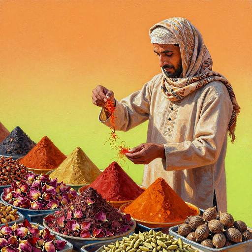 Vibrant Spice Bazaar Gouache Scene