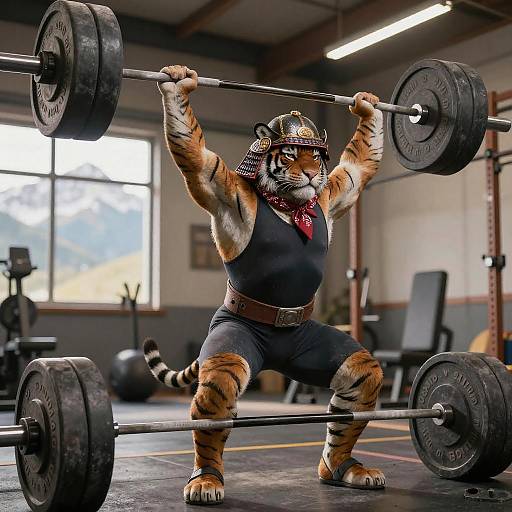 Epic Tiger Weightlifter in Alpine Gym