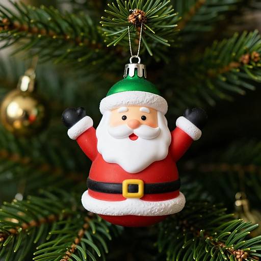 Festive Santa Ornament on Fir Tree