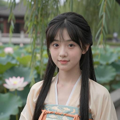 8K Hanfu Portrait with Willow Lotus