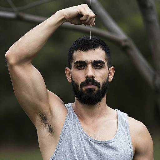 Bearded Man Reaching for a String