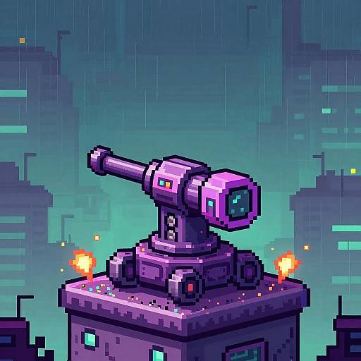 2D Steampunk Defense Turret Pixel Art