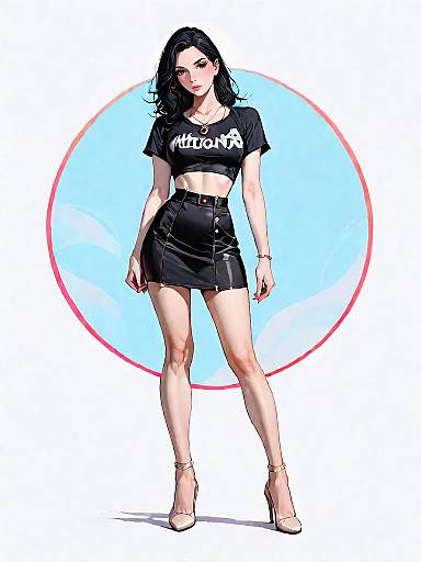 Stylish Woman in Black Two-Piece Outfit