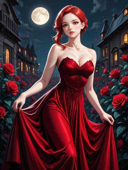 Elegant Nighttime Beauty in Red Dress
