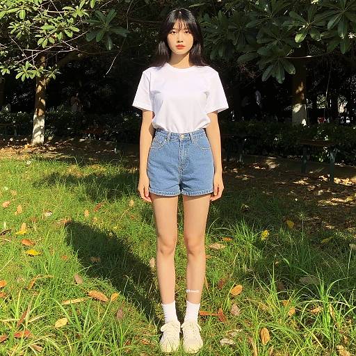 Young Woman Standing Outdoors in Sunlight