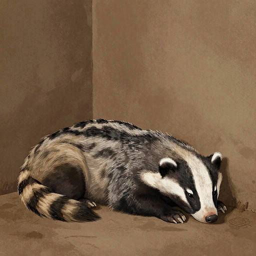 Sleepy Badger Illustration in Earthy Tones