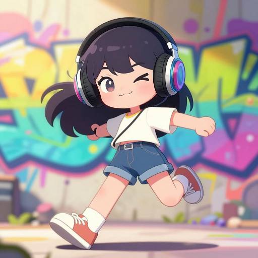 Playful Animated Femboy with Headphones