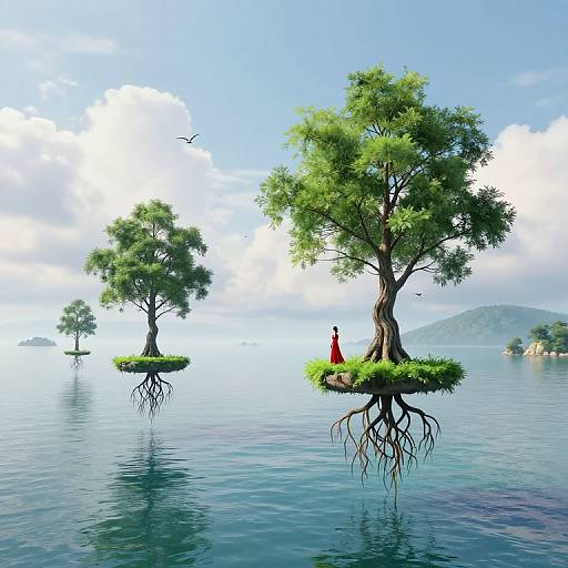 Suspended Trees Over Tranquil Sea