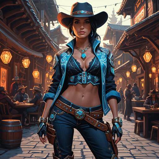 Elegant Cyberpunk Female Cowgirl Illustration