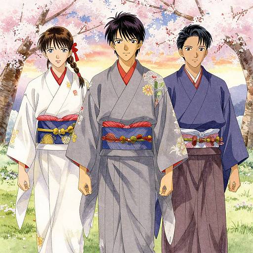 Anime Characters in Traditional Kimono
