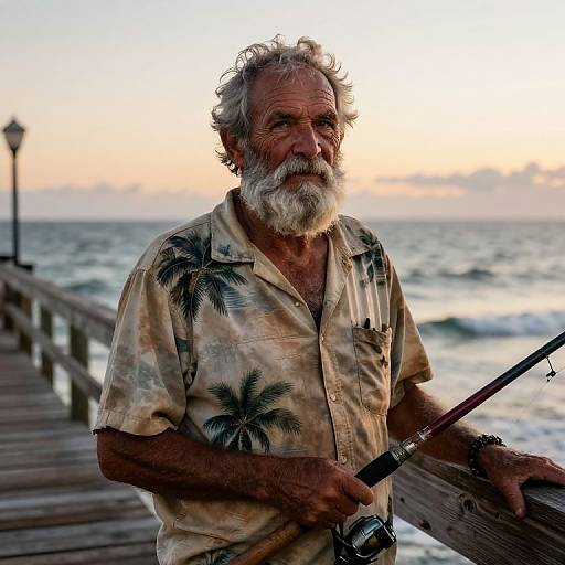 Retired Sailor on Pier at Sunset