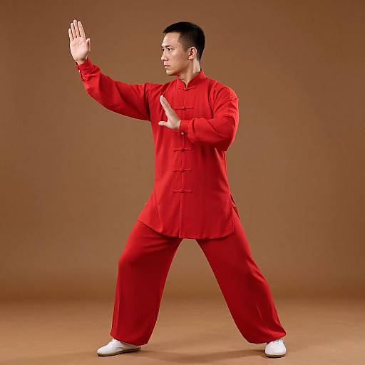 Wushu Taijiquan Man in Red Costume