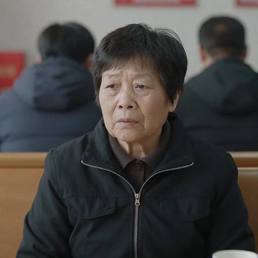 Elderly Asian Woman Sitting in Restaurant
