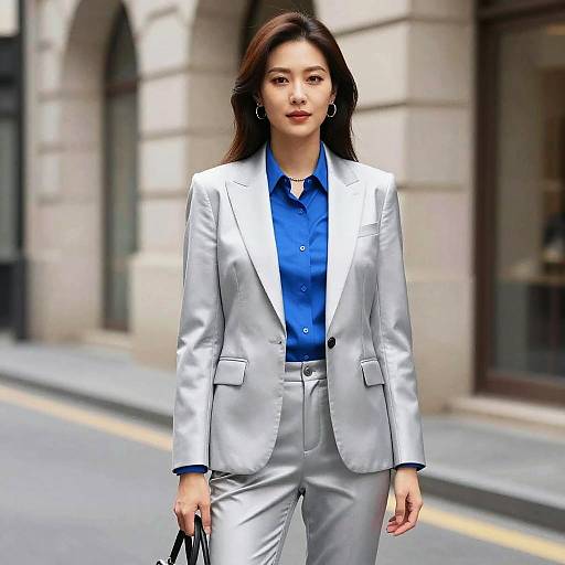 Woman in Silver Suit on Street