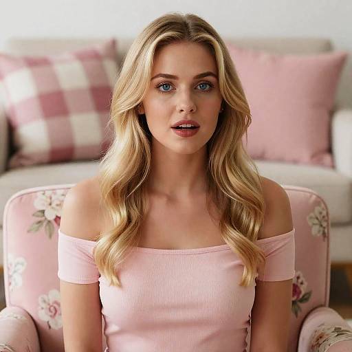 Blonde Woman in Pink Floral Setting